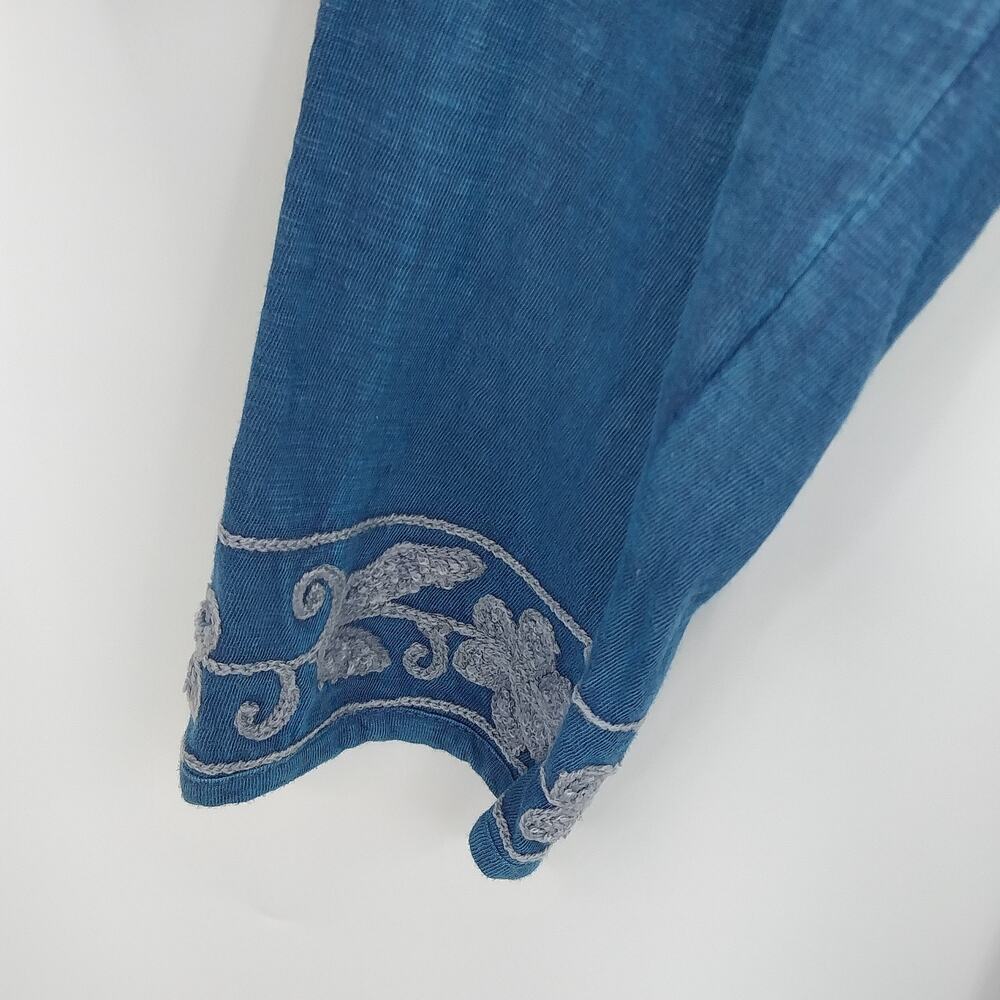 Luv 2 Luv Blue Embroidered Kurti Dress Women Large Long Sleeve Boho Cotton Blend - Picture 5 of 10